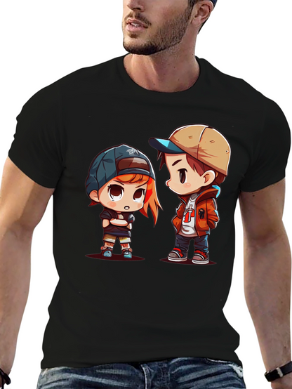 Cartoon Couple Black T-Shirt