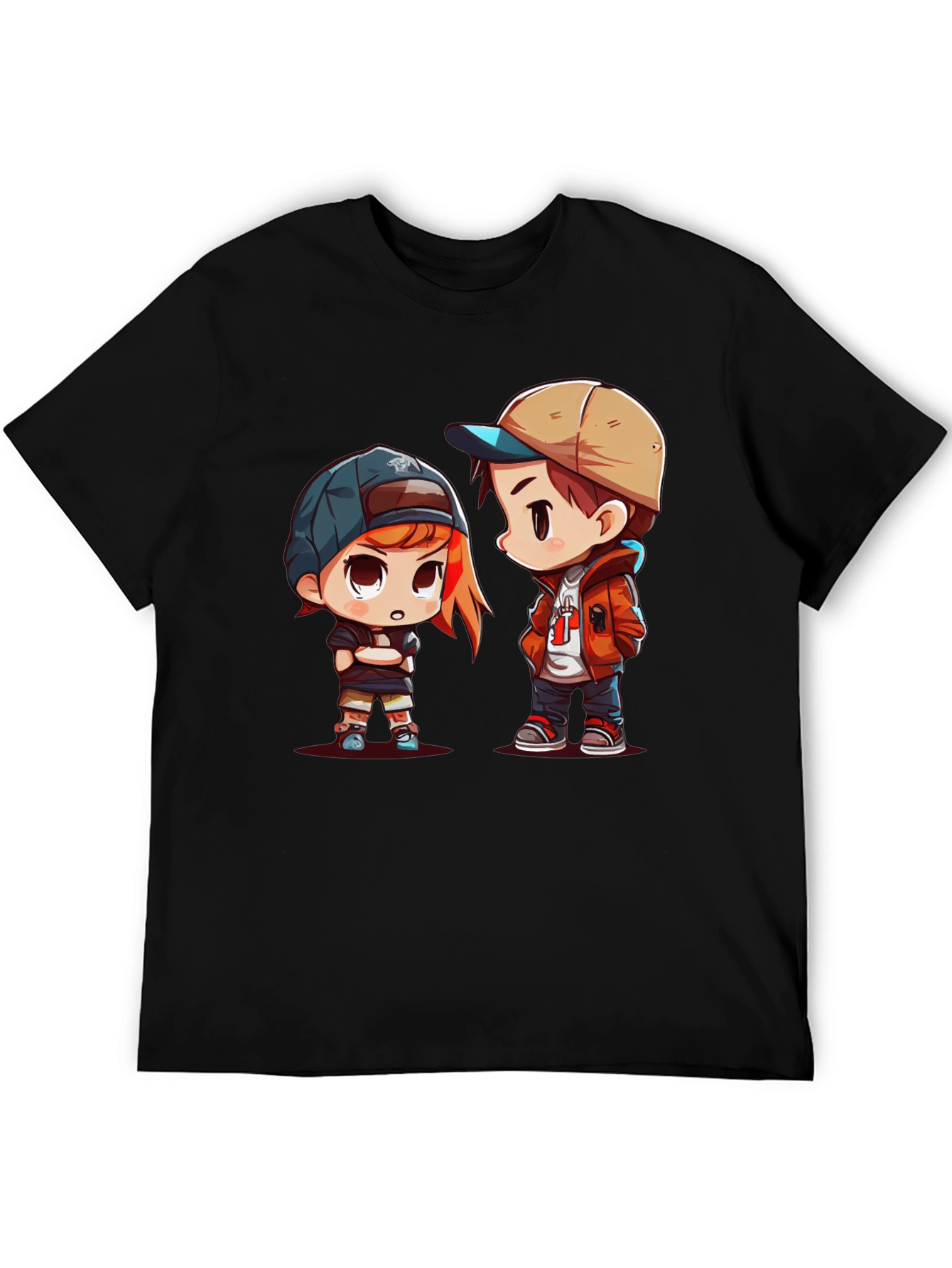 Cartoon Couple Black T-Shirt