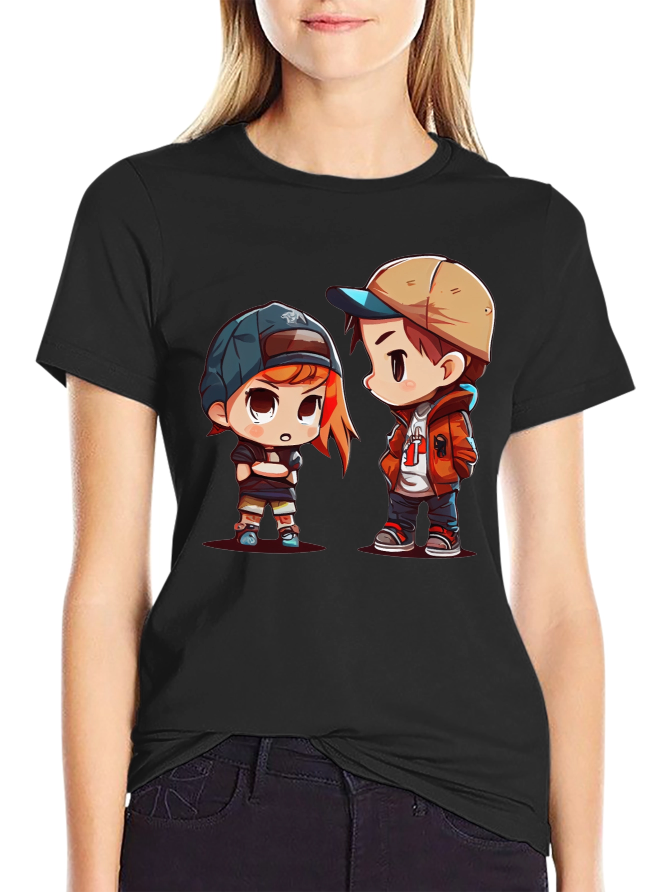 Cartoon Couple Black T-Shirt