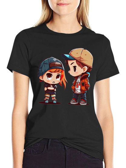 Cartoon Couple Black T-Shirt