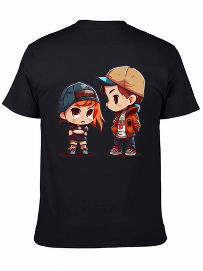 Cartoon Couple Black T-Shirt