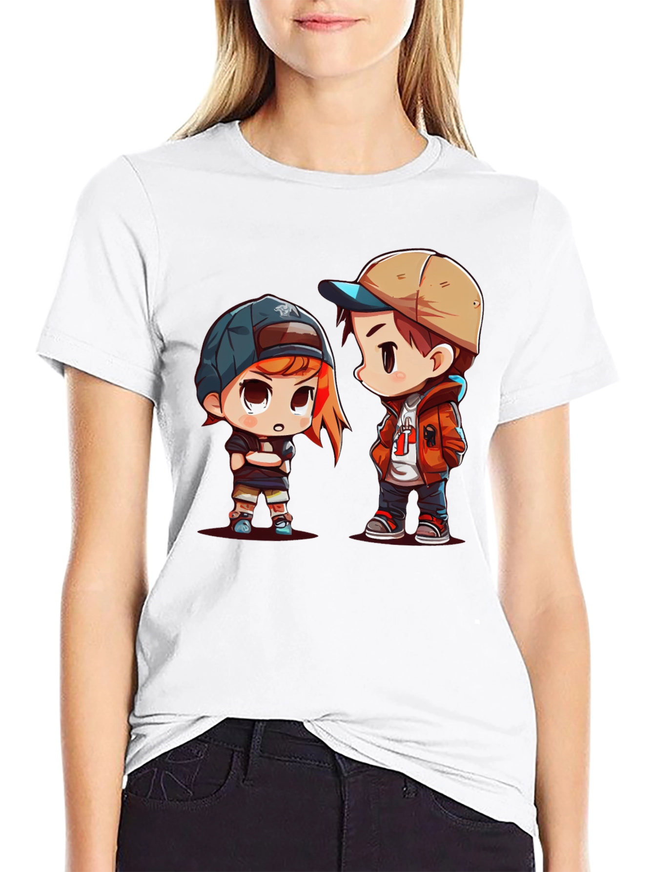 Cartoon Couple Black T-Shirt