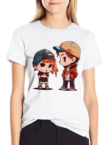Cartoon Couple Black T-Shirt