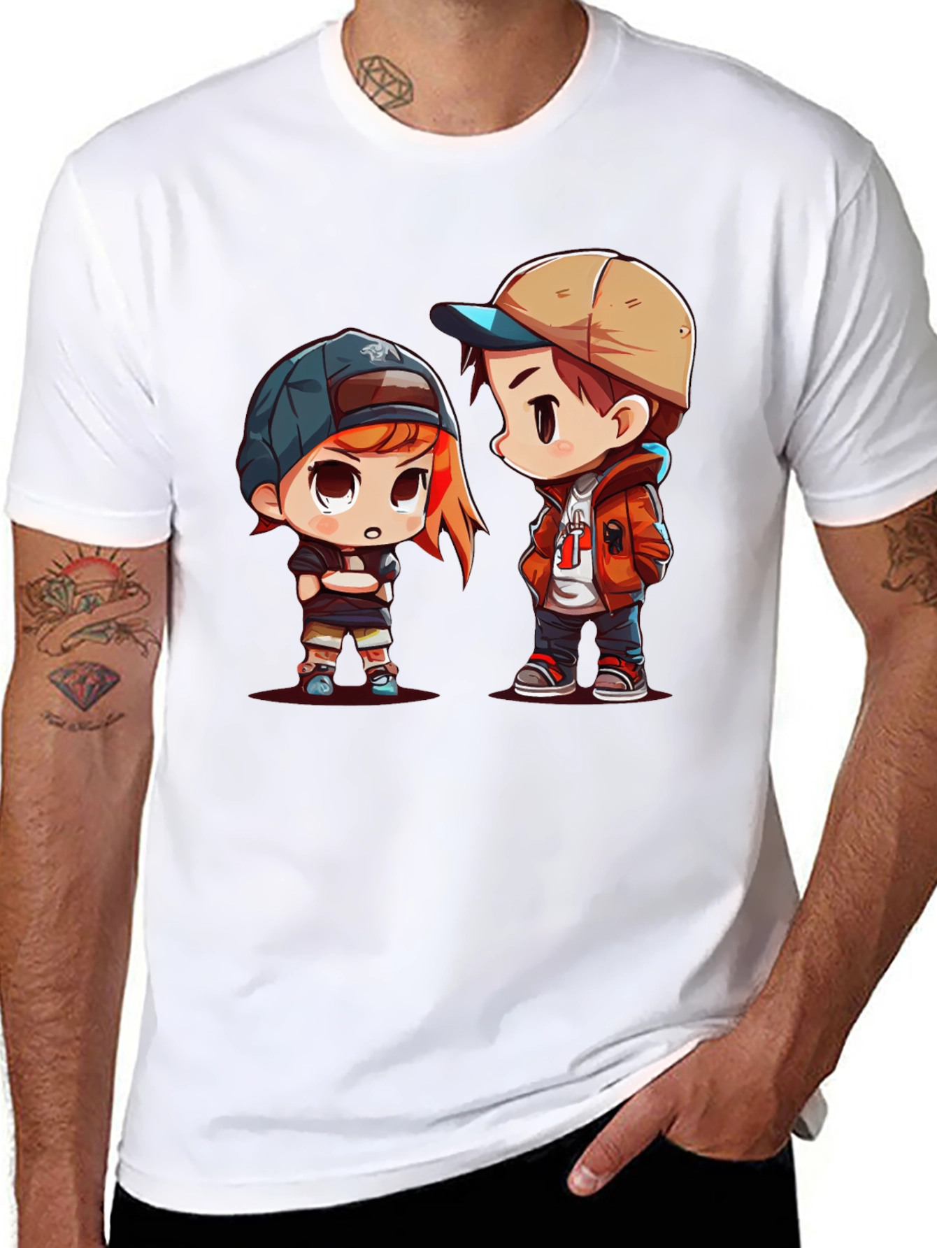 Cartoon Couple Black T-Shirt
