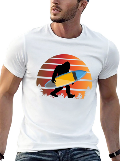 Sasquatch Surfer T-Shirt - Retro Sunset Bigfoot Tee