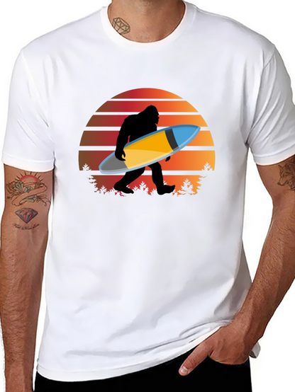 Sasquatch Surfer T-Shirt - Retro Sunset Bigfoot Tee