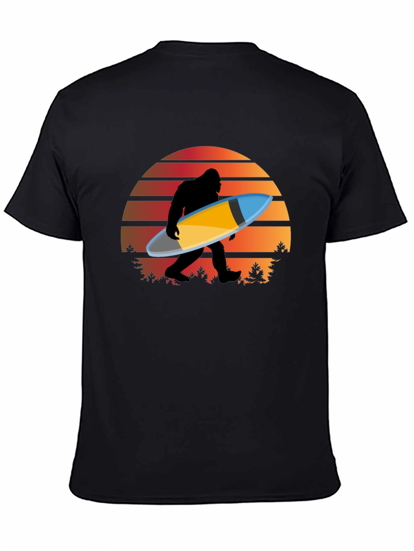 Sasquatch Surfer T-Shirt - Retro Sunset Bigfoot Tee