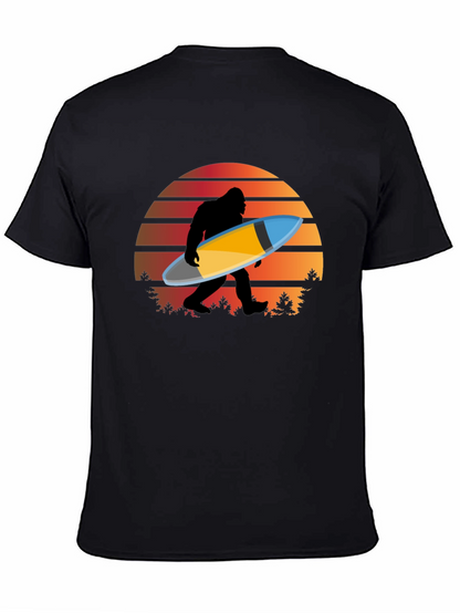 Sasquatch Surfer T-Shirt - Retro Sunset Bigfoot Tee