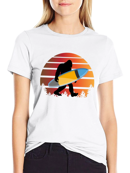 Sasquatch Surfer T-Shirt - Retro Sunset Bigfoot Tee