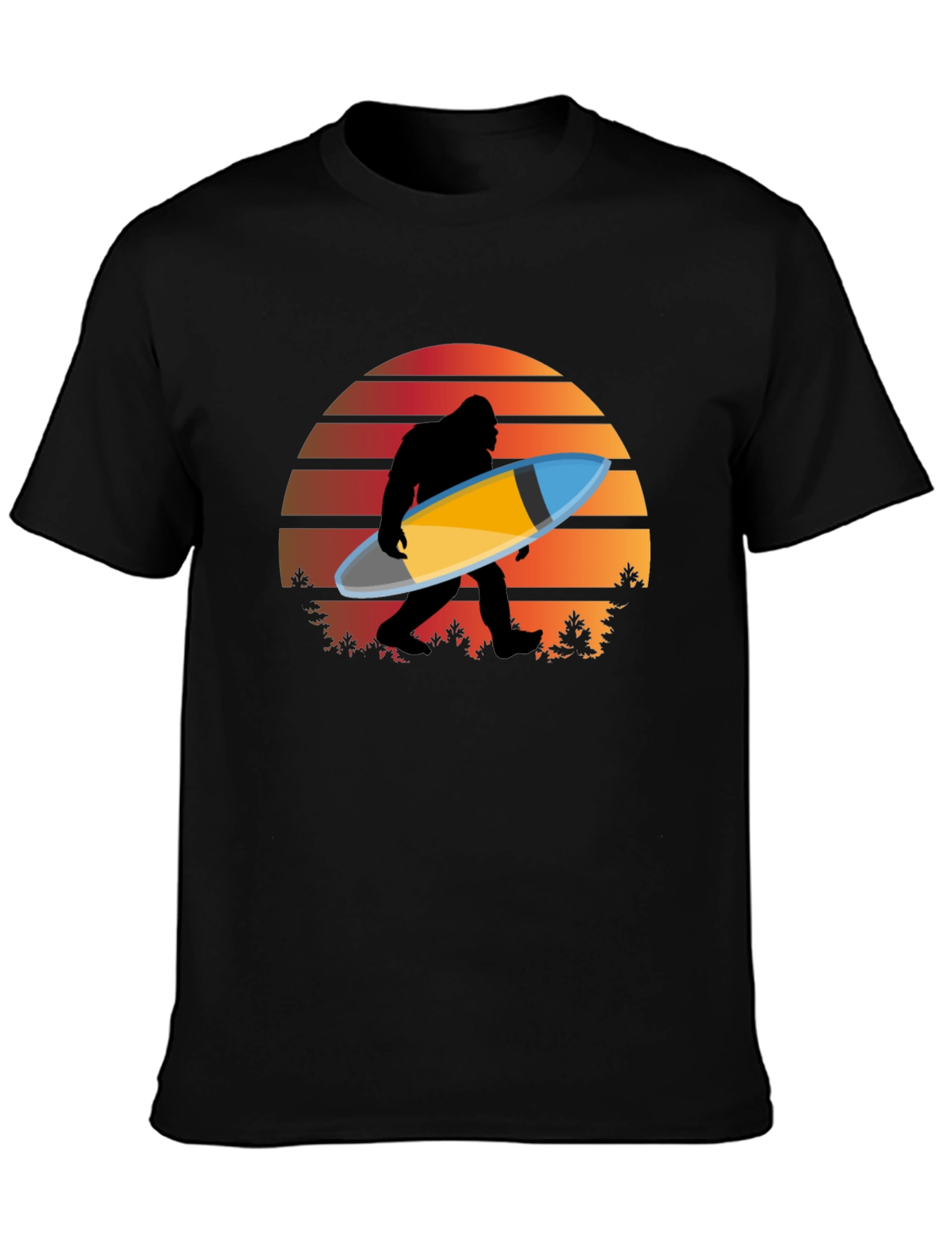 Sasquatch Surfer T-Shirt - Retro Sunset Bigfoot Tee