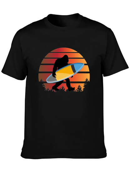 Sasquatch Surfer T-Shirt - Retro Sunset Bigfoot Tee