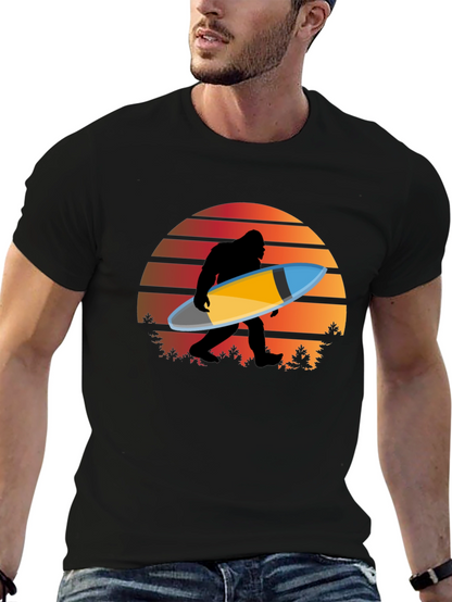 Sasquatch Surfer T-Shirt - Retro Sunset Bigfoot Tee
