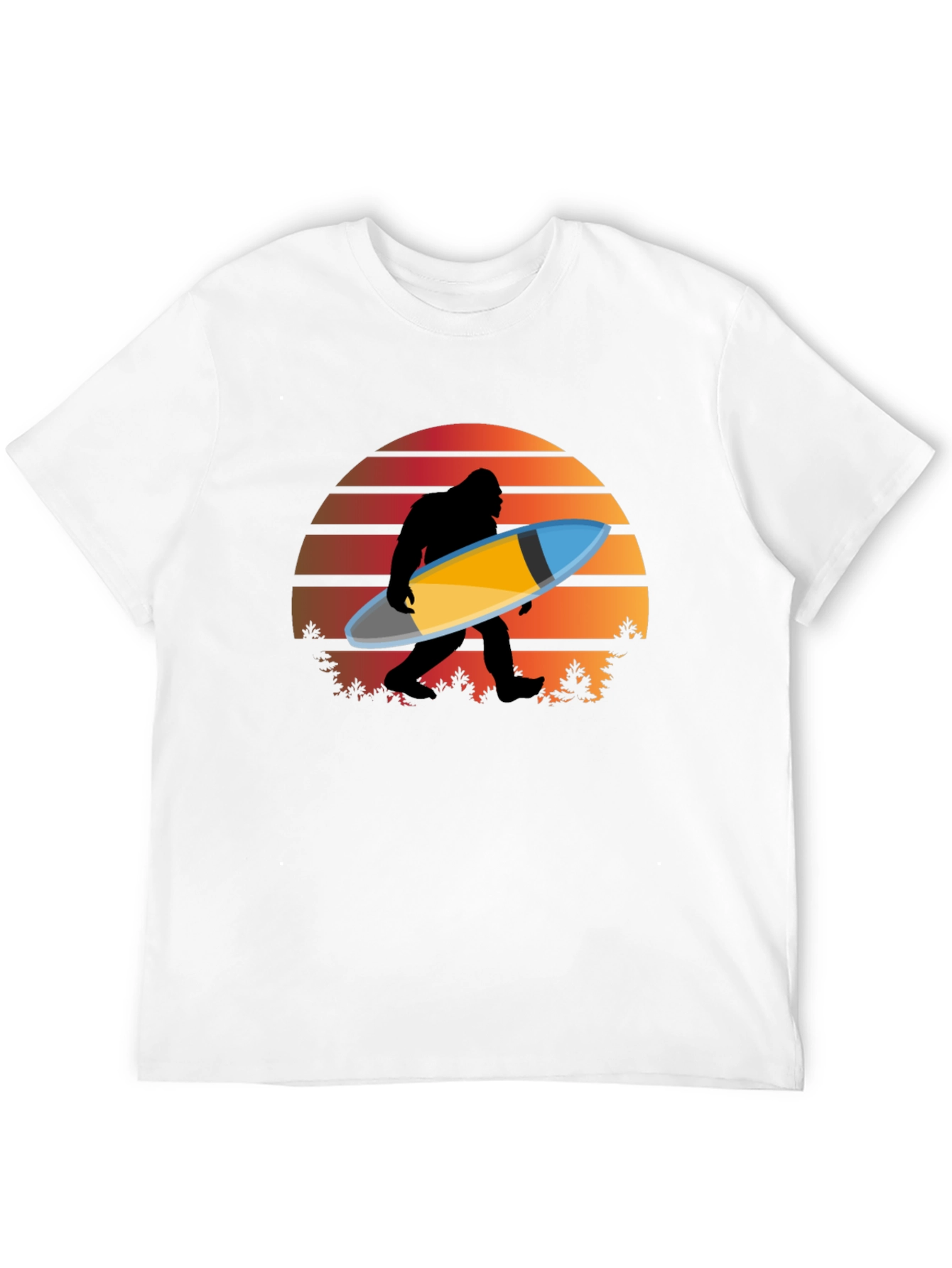 Sasquatch Surfer T-Shirt - Retro Sunset Bigfoot Tee