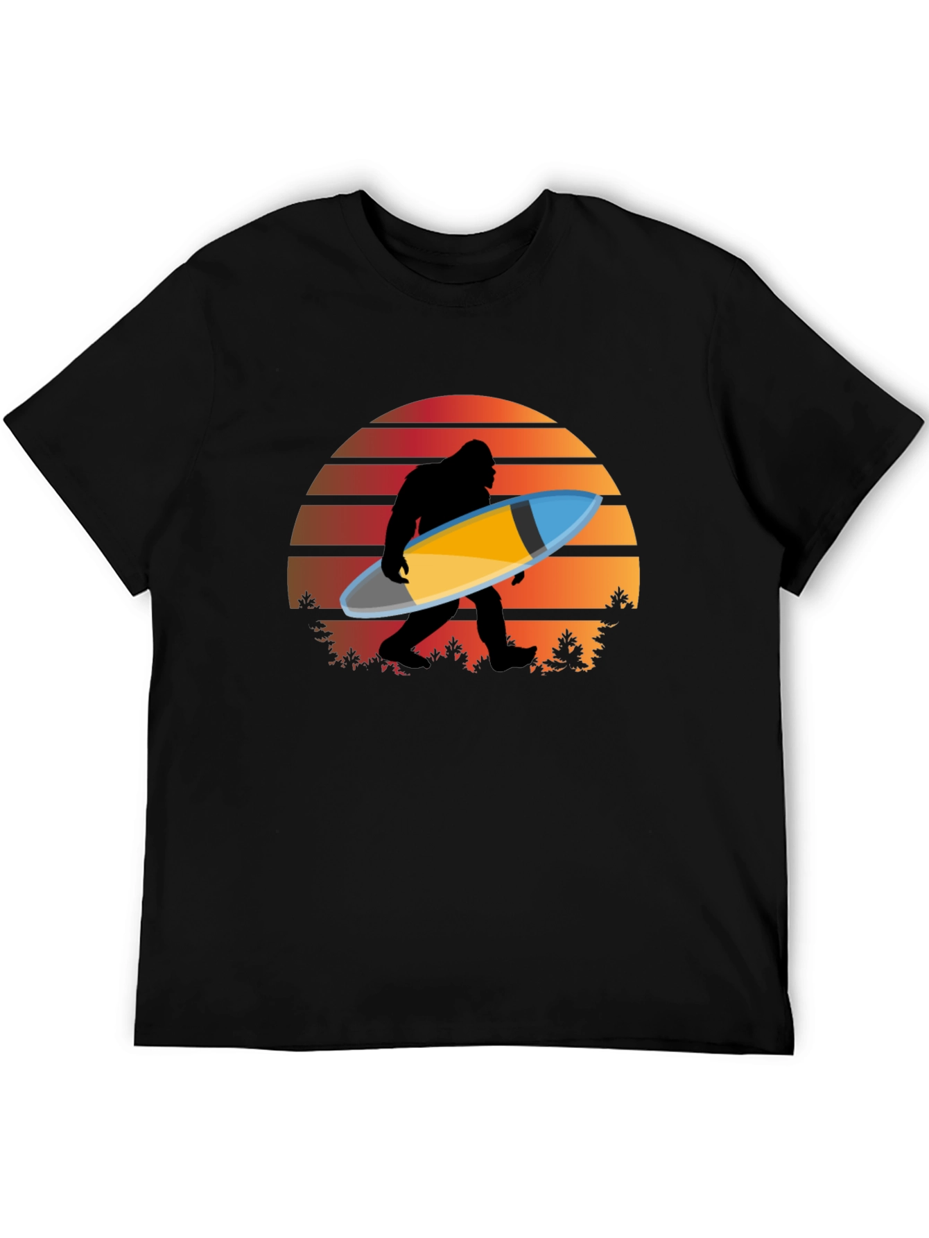 Sasquatch Surfer T-Shirt - Retro Sunset Bigfoot Tee