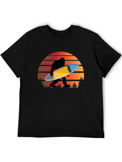 Sasquatch Surfer T-Shirt - Retro Sunset Bigfoot Tee