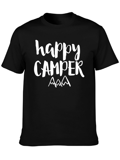 Happy Camper Graphic T-Shirt Black Cotton