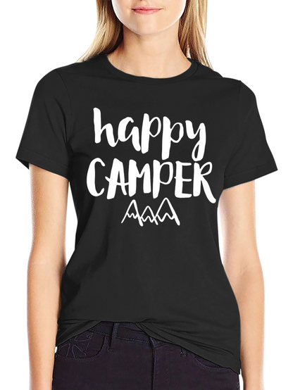 Happy Camper Graphic T-Shirt Black Cotton
