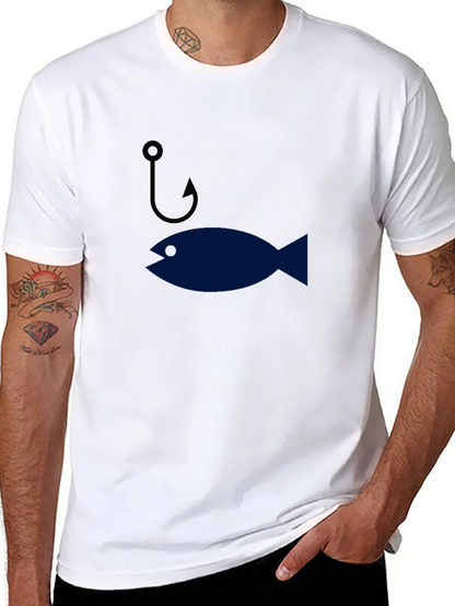 Funny Fishing Hook & Fish Graphic Mens T-Shirt