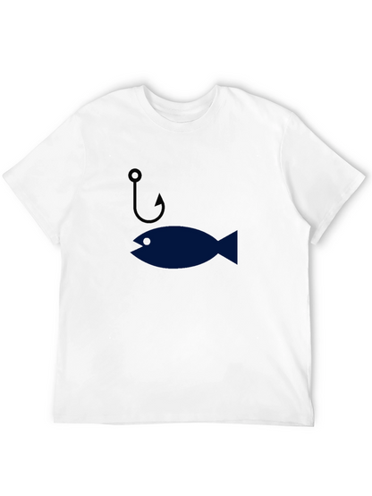 Funny Fishing Hook & Fish Graphic Mens T-Shirt