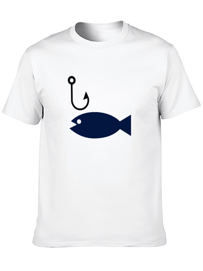 Funny Fishing Hook & Fish Graphic Mens T-Shirt