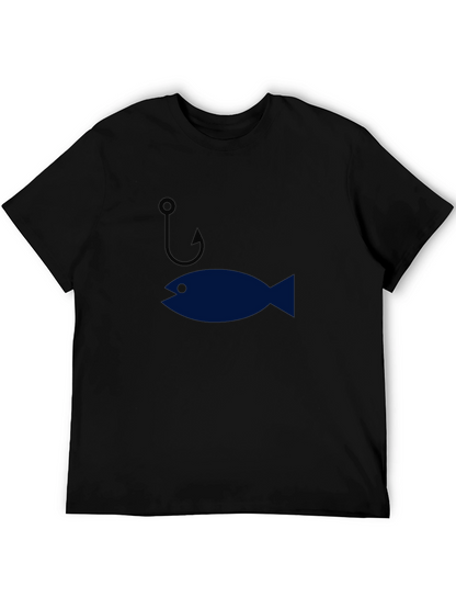 Funny Fishing Hook & Fish Graphic Mens T-Shirt