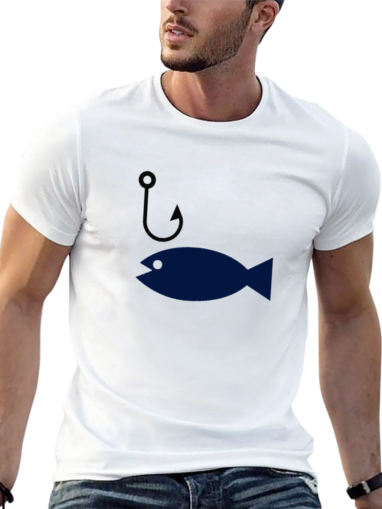 Funny Fishing Hook & Fish Graphic Mens T-Shirt