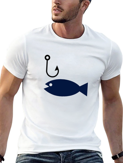 Funny Fishing Hook & Fish Graphic Mens T-Shirt