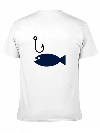 Funny Fishing Hook & Fish Graphic Mens T-Shirt