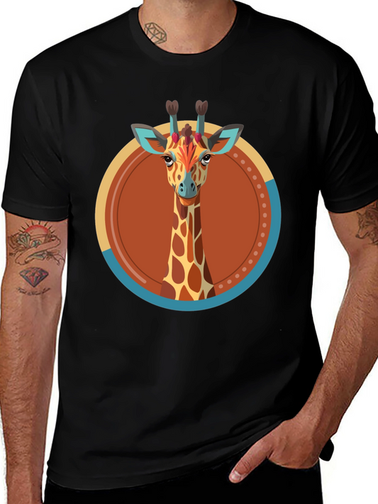 Giraffe Graphic Tee - Unique Animal Design Black Cotton Shirt