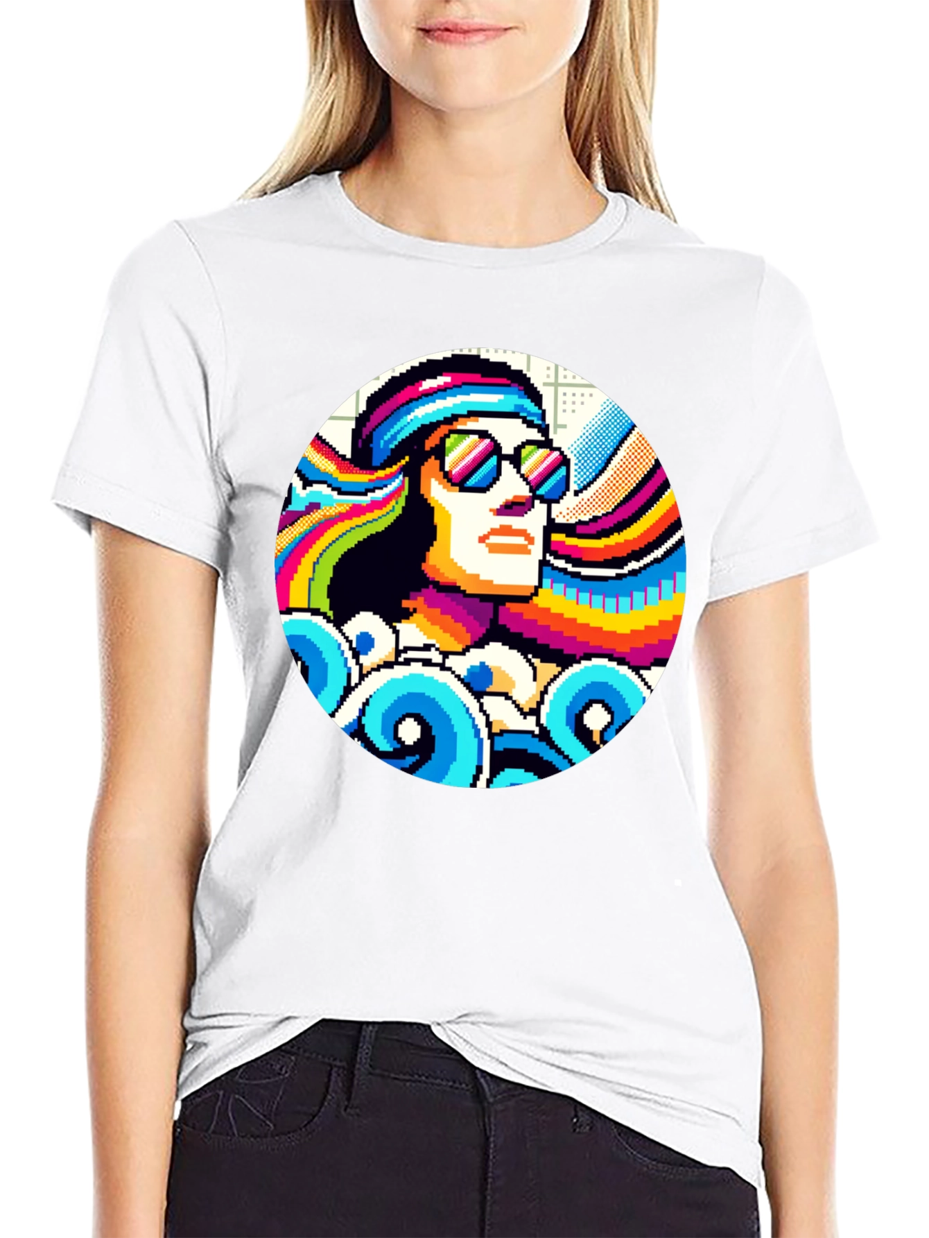 Retro Pixel Art T-Shirt - Cool 8-Bit Hippie Design