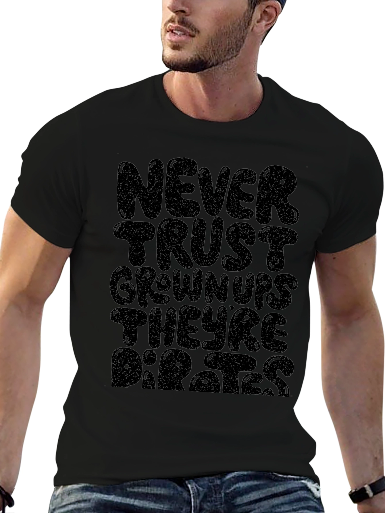 Never Trust Grownups Graphic Tee - Black Cotton