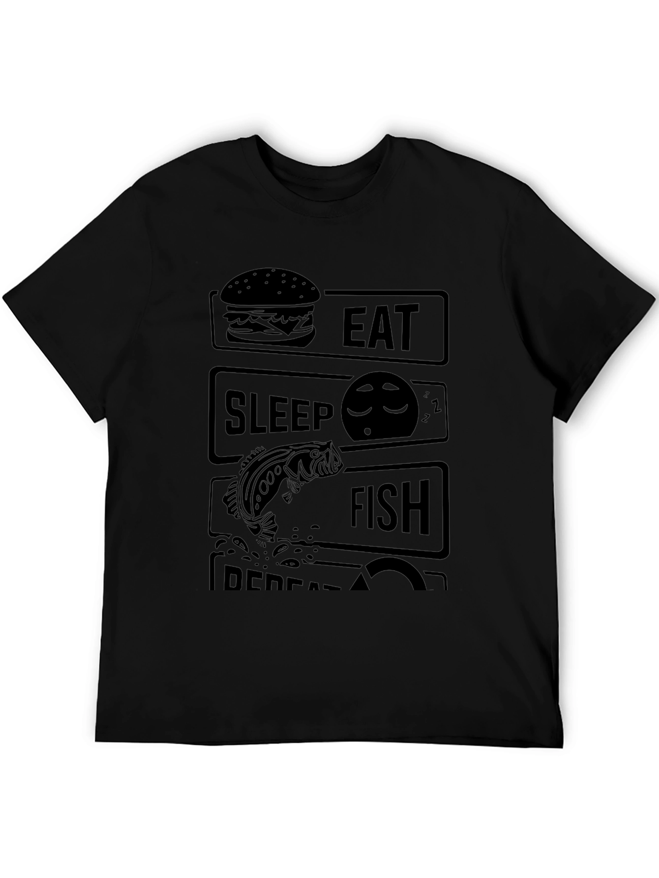 Eat Sleep Fish Repeat Black T-Shirt