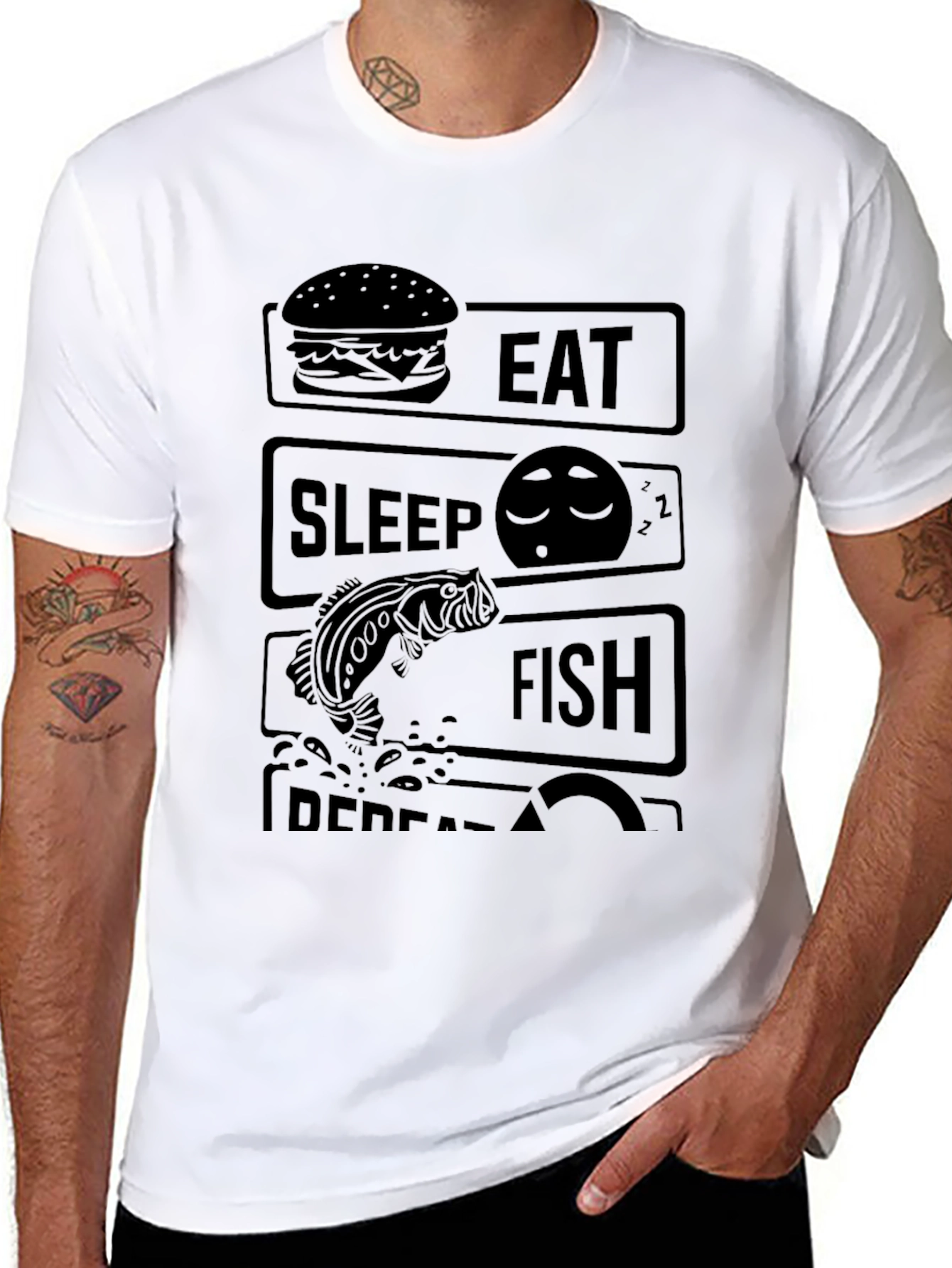Eat Sleep Fish Repeat Black T-Shirt