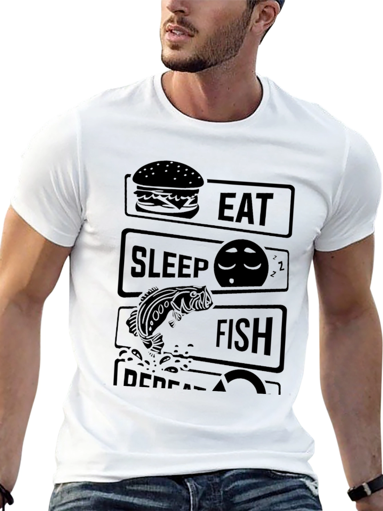 Eat Sleep Fish Repeat Black T-Shirt