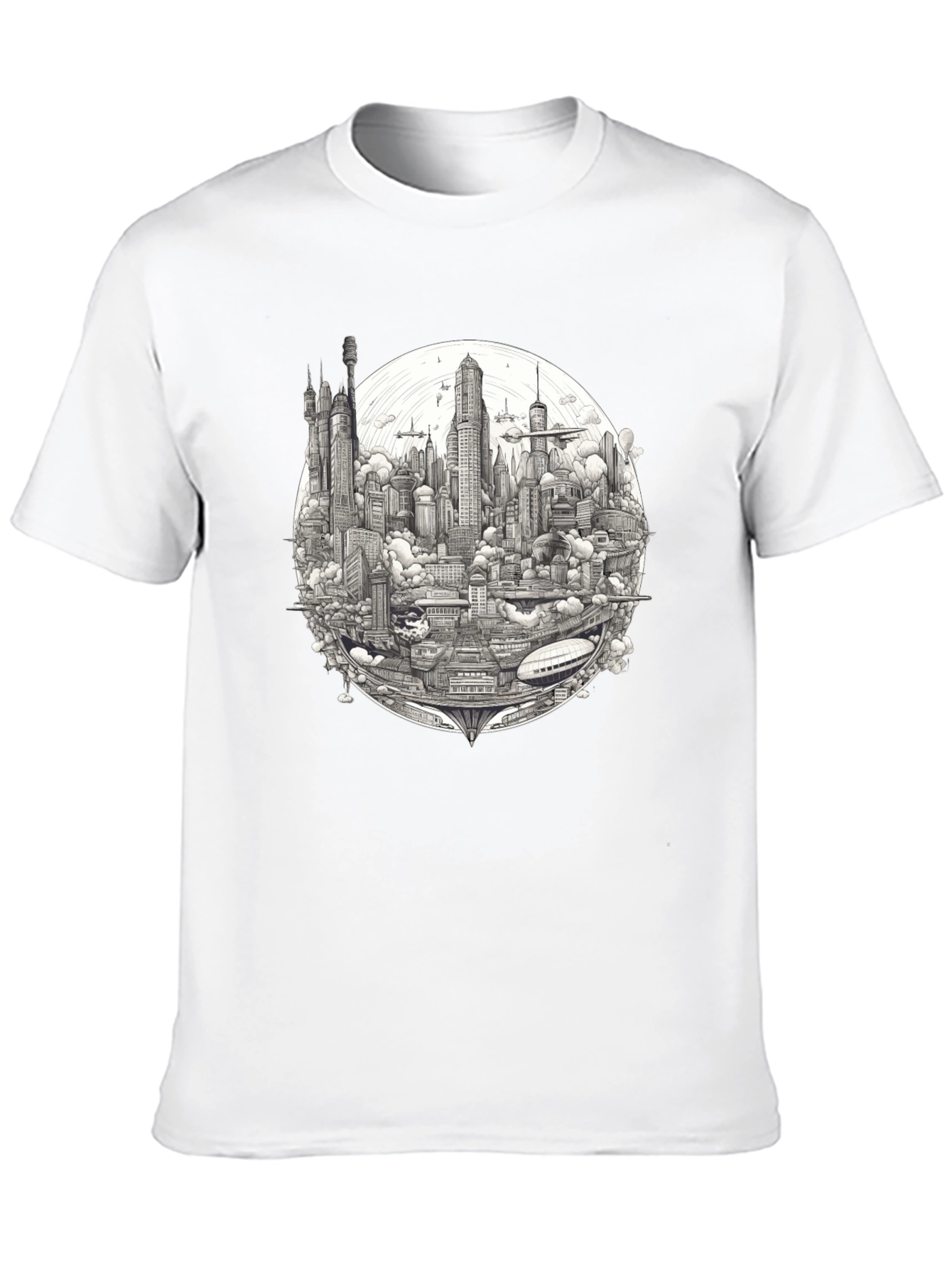 Futuristic Cityscape Graphic Print Black T-Shirt