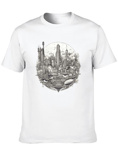 Futuristic Cityscape Graphic Print Black T-Shirt
