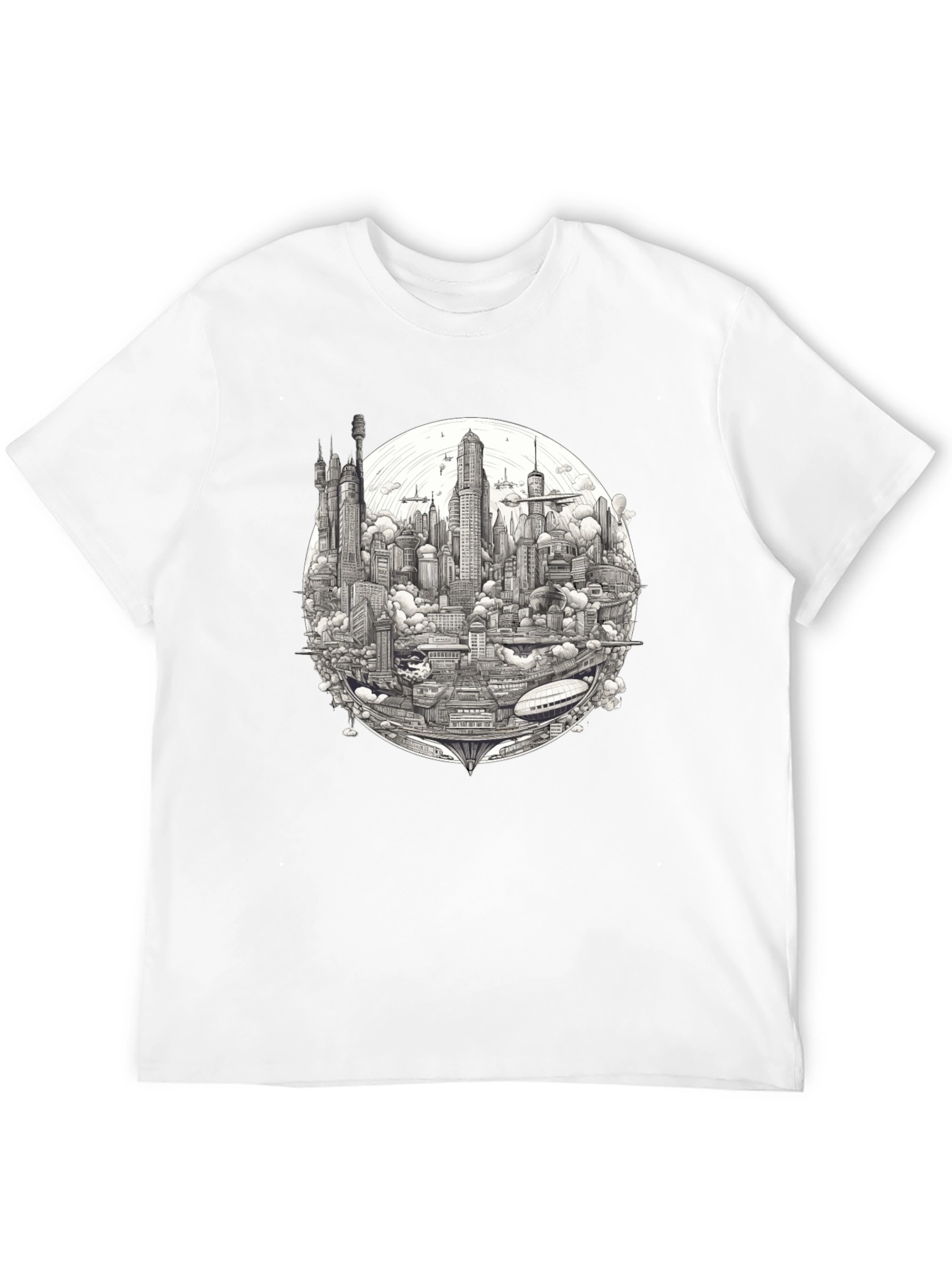 Futuristic Cityscape Graphic Print Black T-Shirt