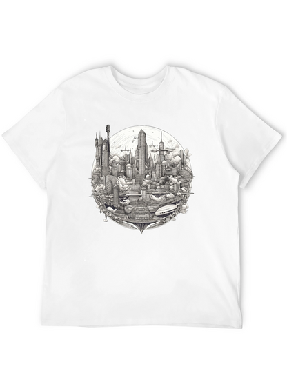 Futuristic Cityscape Graphic Print Black T-Shirt