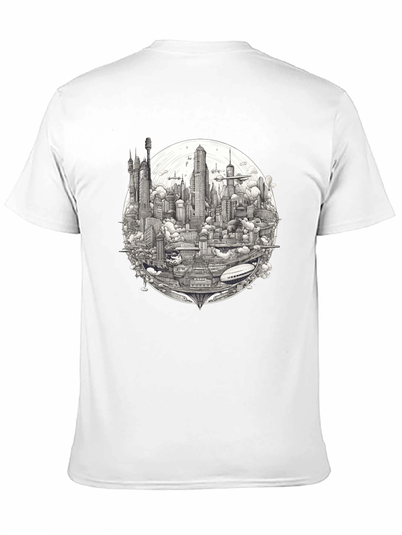 Futuristic Cityscape Graphic Print Black T-Shirt