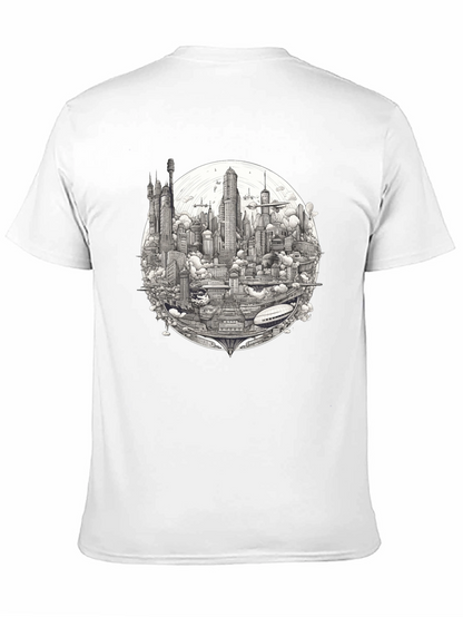 Futuristic Cityscape Graphic Print Black T-Shirt