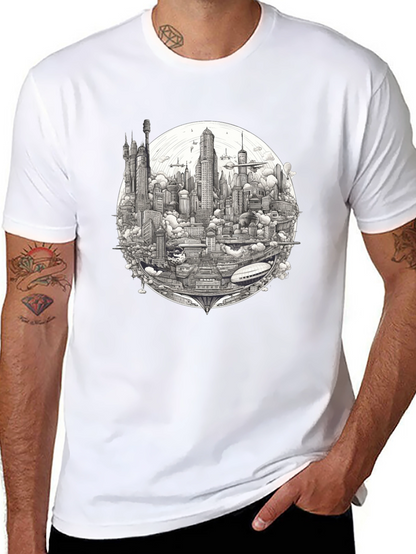 Futuristic Cityscape Graphic Print Black T-Shirt