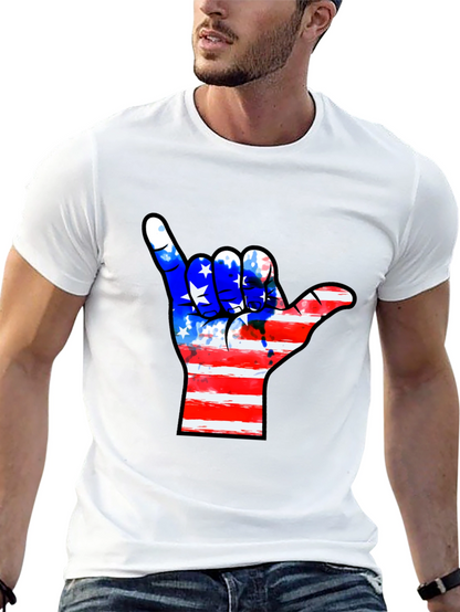 American Flag Shaka Hand Black T-Shirt
