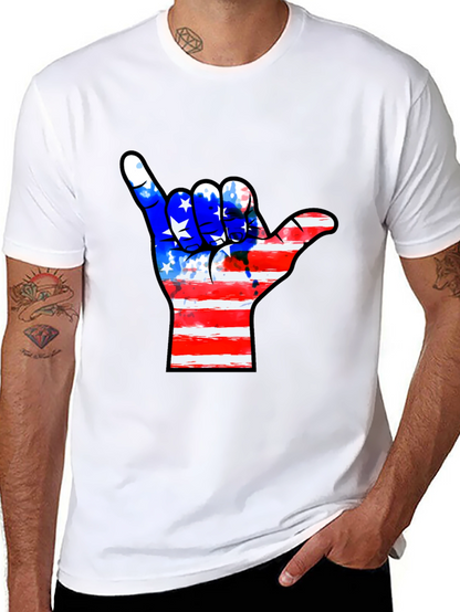 American Flag Shaka Hand Black T-Shirt