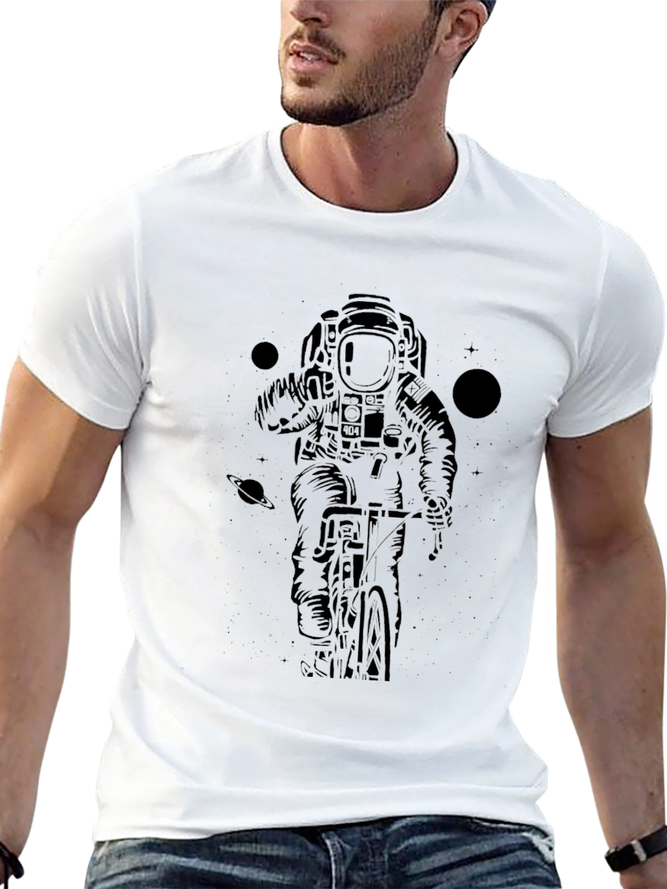 Astronaut Biker Graphic Tee - Space Adventure Shirt