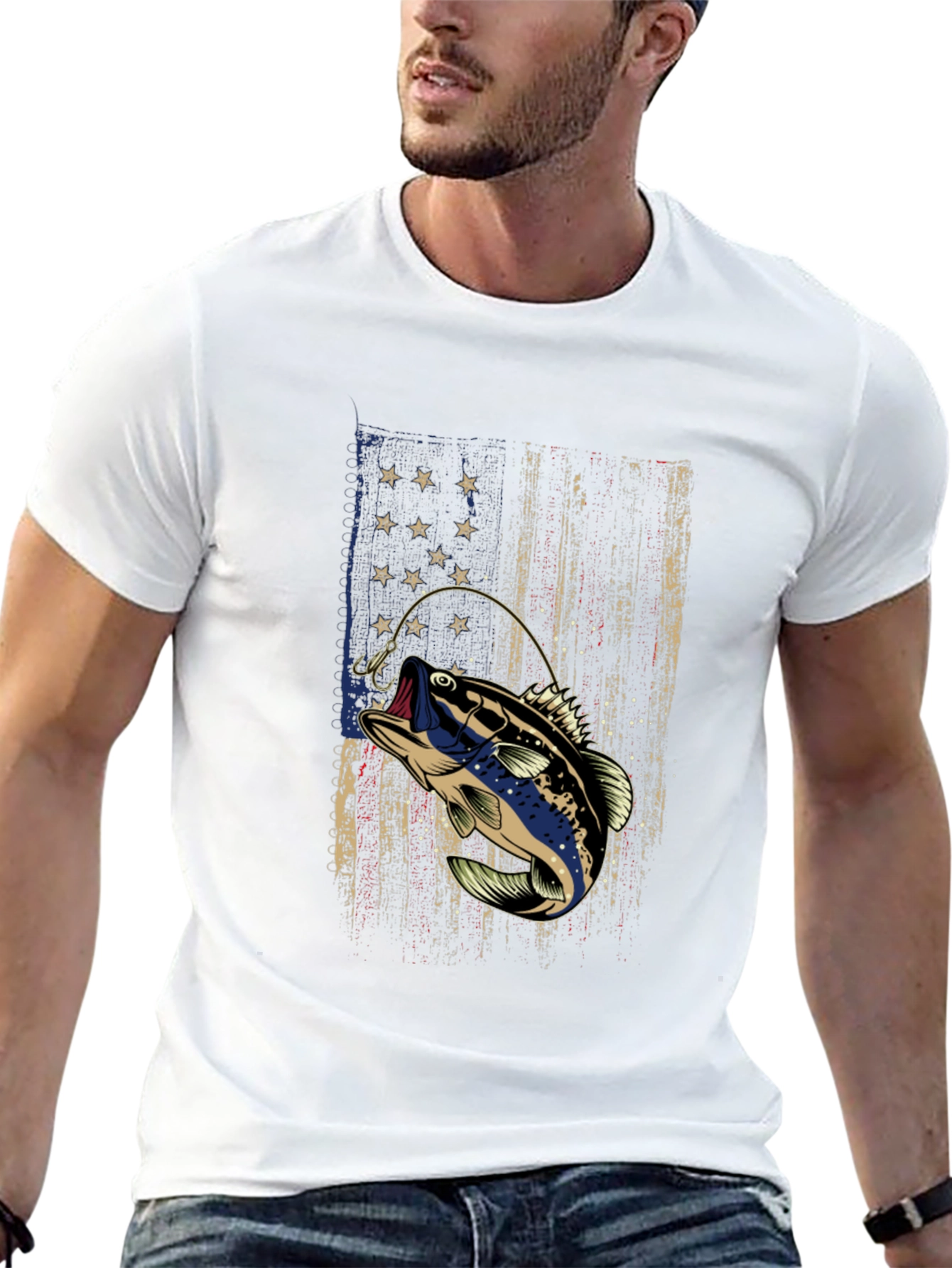 Fishing Bass American Flag T-Shirt