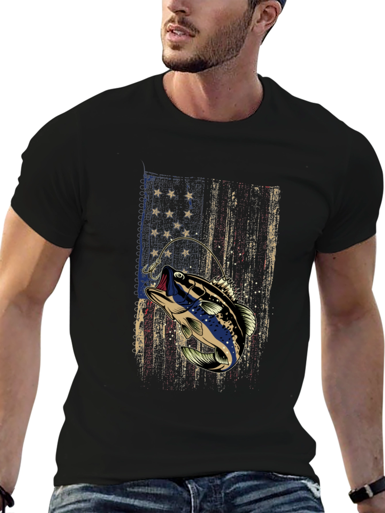 Fishing Bass American Flag T-Shirt