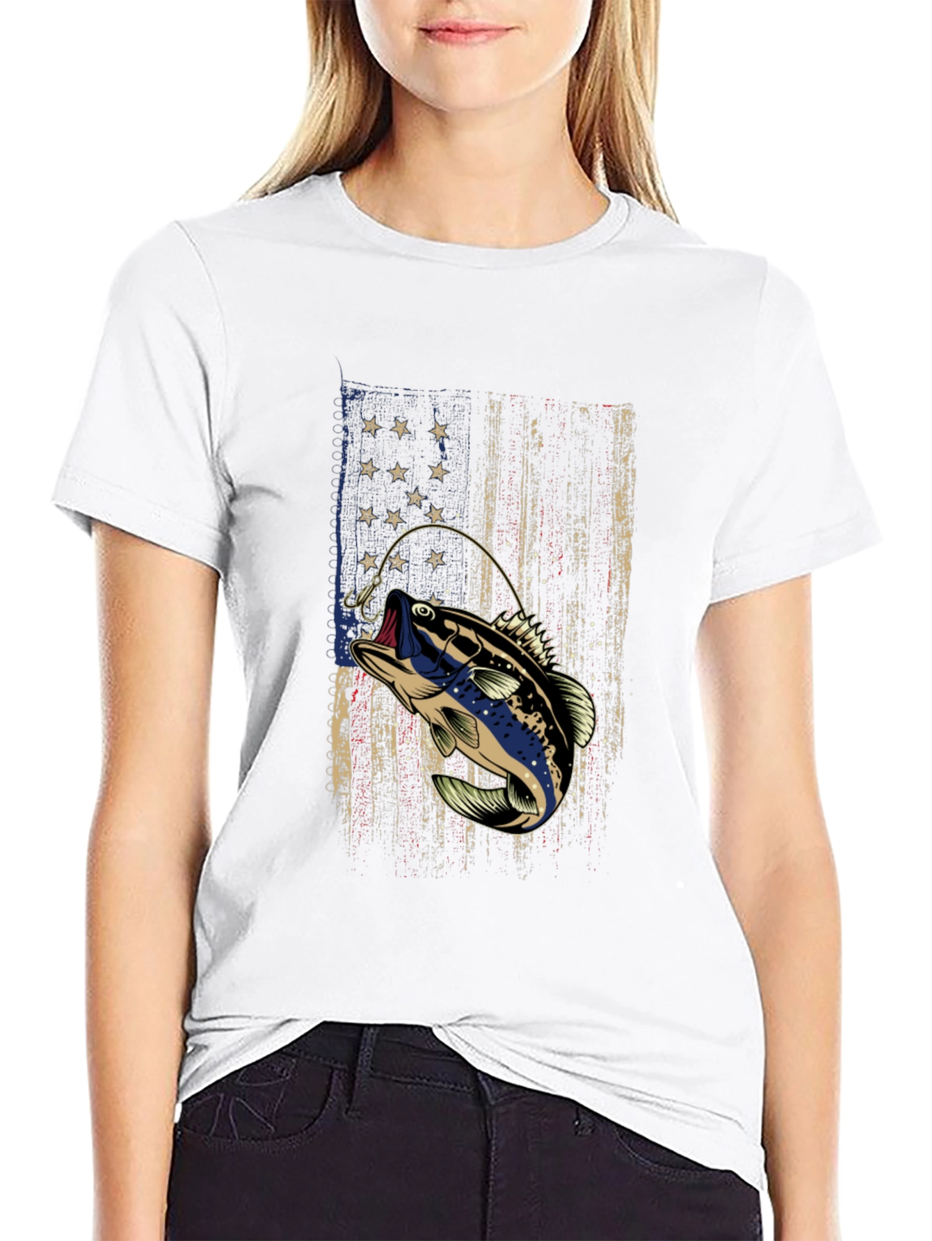 Fishing Bass American Flag T-Shirt