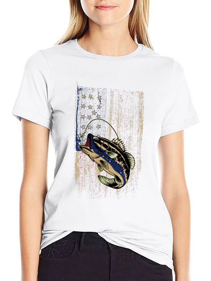 Fishing Bass American Flag T-Shirt