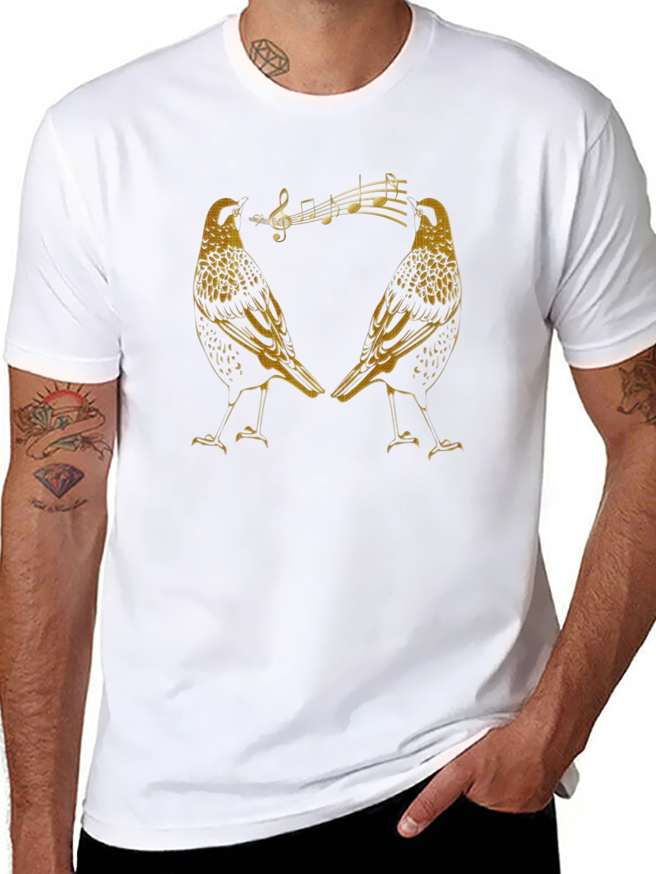 Singing Starlings Graphic Tee - Black Cotton T-Shirt