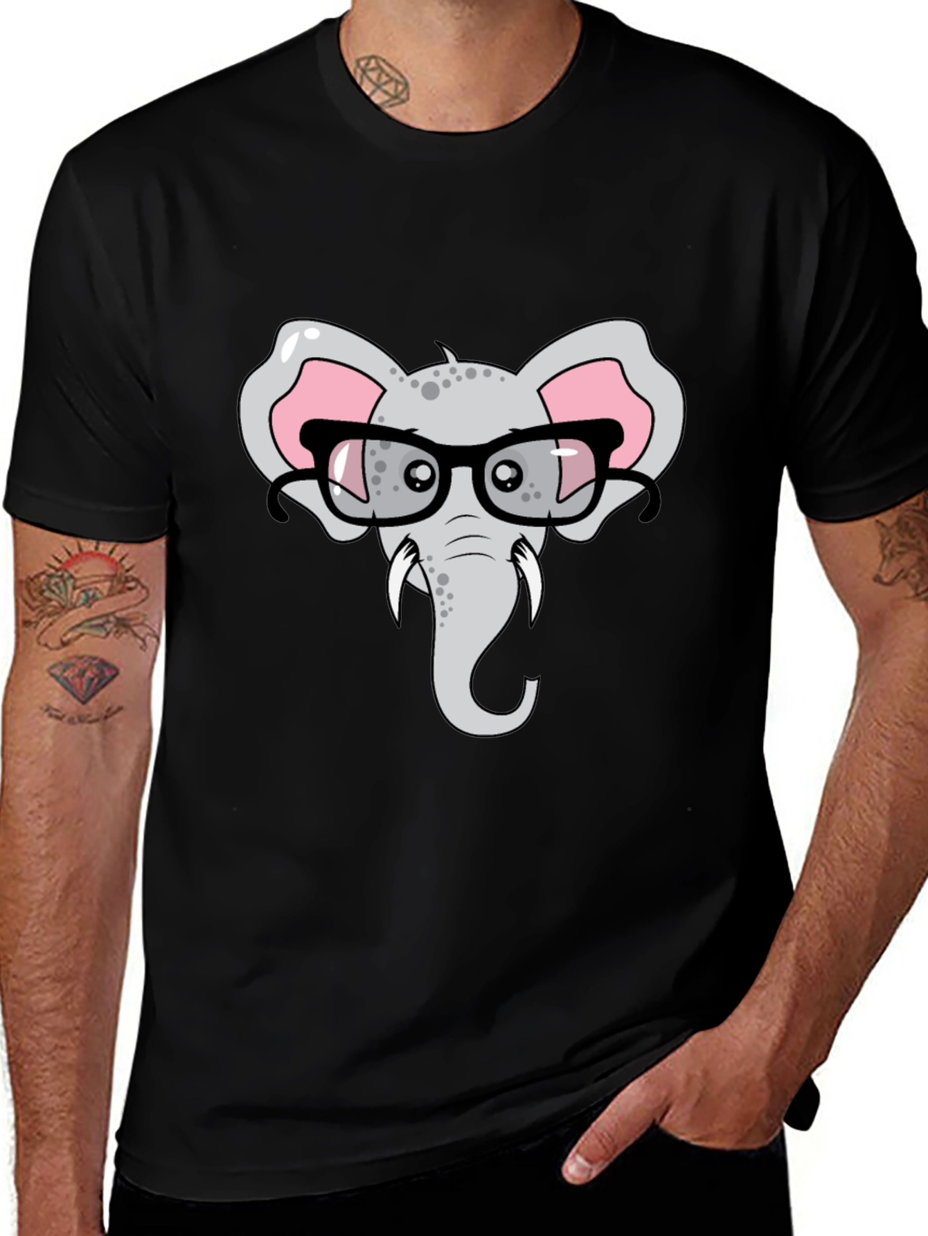 Elephant with Glasses Graphic T-Shirt